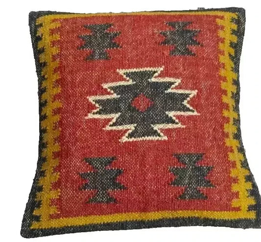 Heavy Handmade 18x18" Jute Kilim Cushion Cover Indian Vintage Pillow 18x18