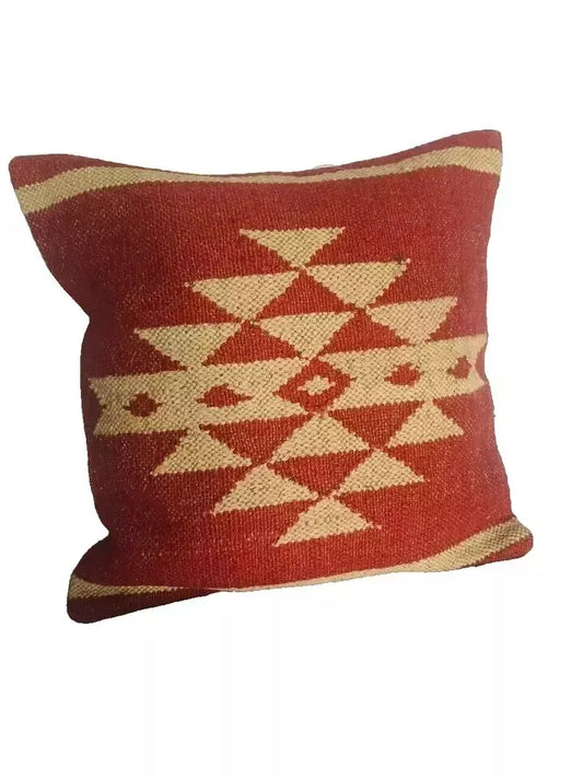 Indian Jute Kilim Cushion Cover Throw Pillow 18" Square Home Decor Handmade Wool