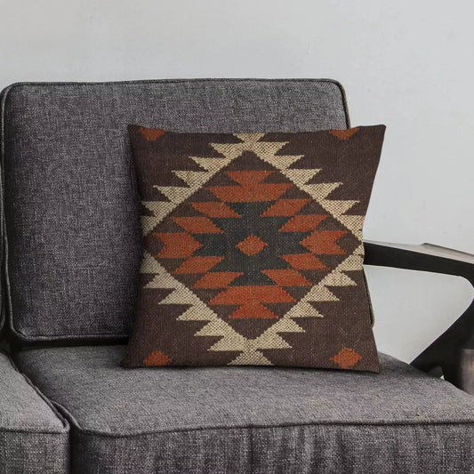 Indian Jute Kilim Cushion Cover Throw Pillow 18" Square Home Decor Handmade Wool