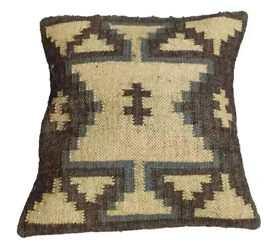 Jute Kilim Cushion Cover Throw Pillow 18" Square Home Decor Handmade Wool