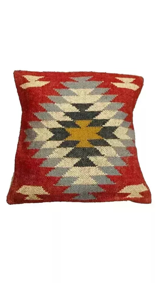 Heavy Handmade 18x18" Jute Kilim Cushion Cover Indian Vintage Pillow 18x18