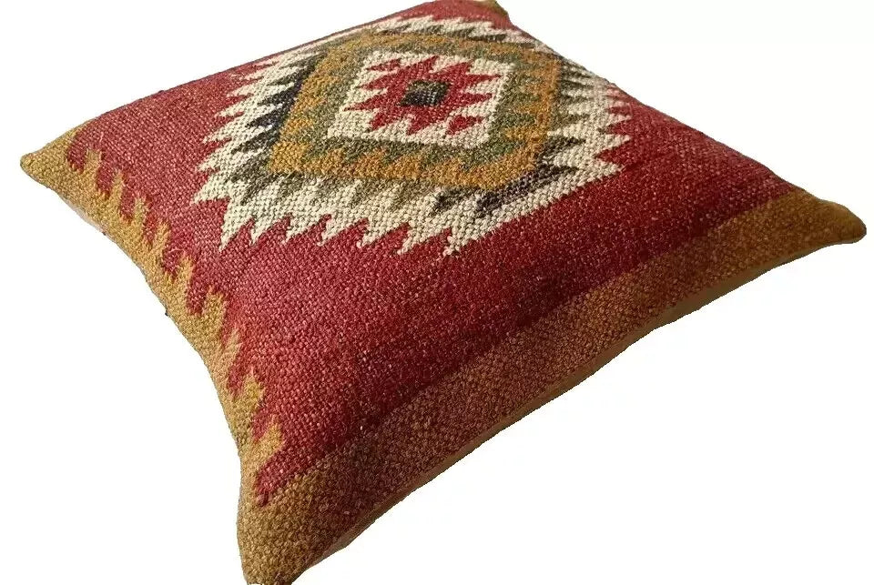 Heavy Handmade 18x18" Jute Kilim Cushion Cover Indian Vintage Pillow 18x18