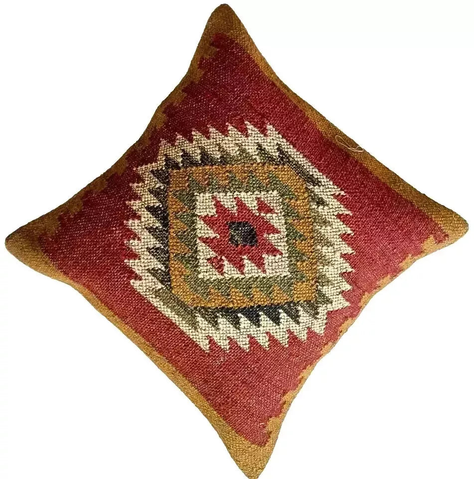 Heavy Handmade 18x18" Jute Kilim Cushion Cover Indian Vintage Pillow 18x18