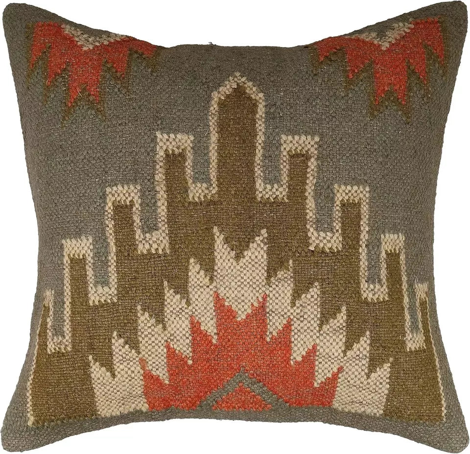 Jute Kilim Cushion Cover Throw Pillow 18" Square Home Decor Handmade Wool