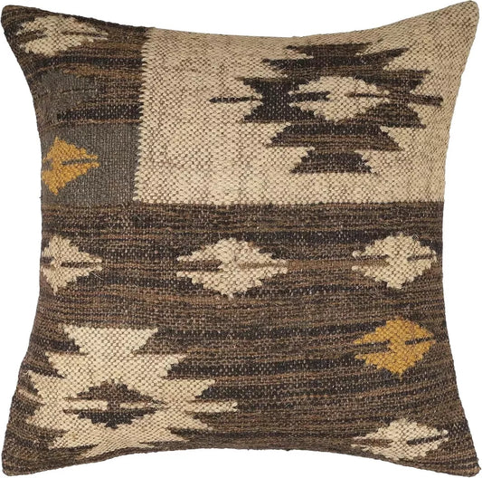 Kilim throw cushion  18x18inch / Square sofa cushion jute and wool mix with geometric pattern in autumn colours Indian Kilim