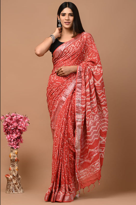 Beautiful Linen Cotton Saree wedding Saree party wear Saree with attached Unstitched blouse | Indian saree | Designer saree with blouse |