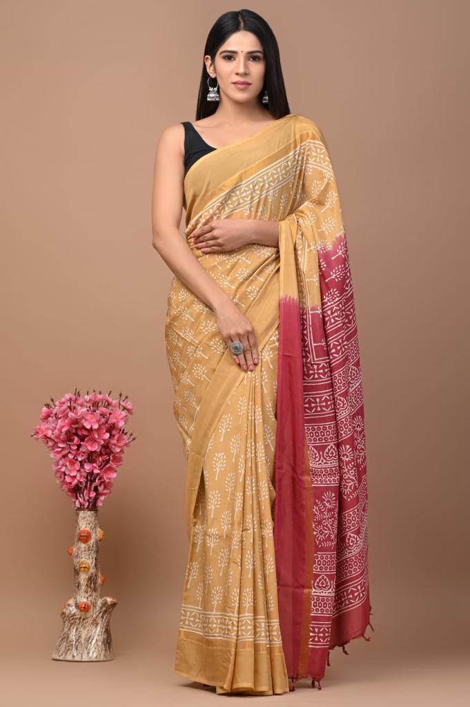 Assam Silk Saree attached Unstitched Blouse | Maheshwari Silk Saree| Ethnic Indian Traditional Blouse Saree For Women