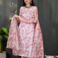 Floral Printed Organza Kurta with Pant & Organza Dupatta for Women, Indian Designer 3 Piece Readymade Salwar Kameez, Plus Size Festive Suit Set