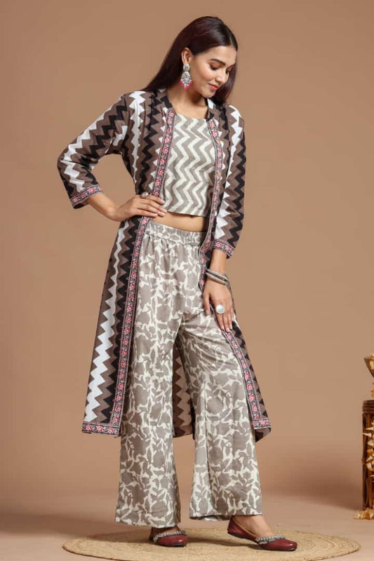 Beautiful Crop Top Long shrug  pant& , Ethnic Party Wear 3 Piece Long Women/Girls, Indian indo westren Stitched