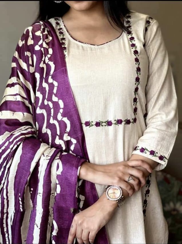 Ramadan Collection,Beautiful Printed Khadi Cotton Kurta with Pant & Dupatta Set, Designer Indian Suits for Women 3 piece Ready to wear