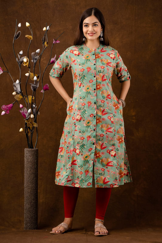 Beautiful Printed A Line kurta with pocket, Indian Designer Festive/ Partywear Kurta Readymade