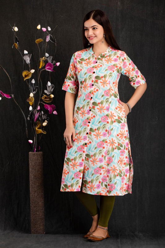 Beautiful Printed A Line kurta with pocket, Indian Designer Festive/ Partywear Kurta Readymade