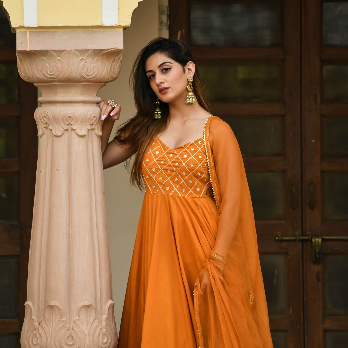 Ramadan Eid Yellow Flower Gota Patti Work Reyon Anarkali Kurti With Chiffon Dupatta,3 piece Indian Ethnic Wear Dresses Readymade