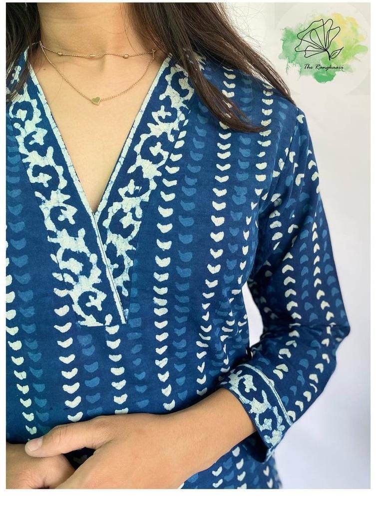 Buy Indigo Print Cotton Sleeveless Kurti Set Online in India | Colorauction  | Kurti designs, Kurti designs latest, Cotton kurti designs