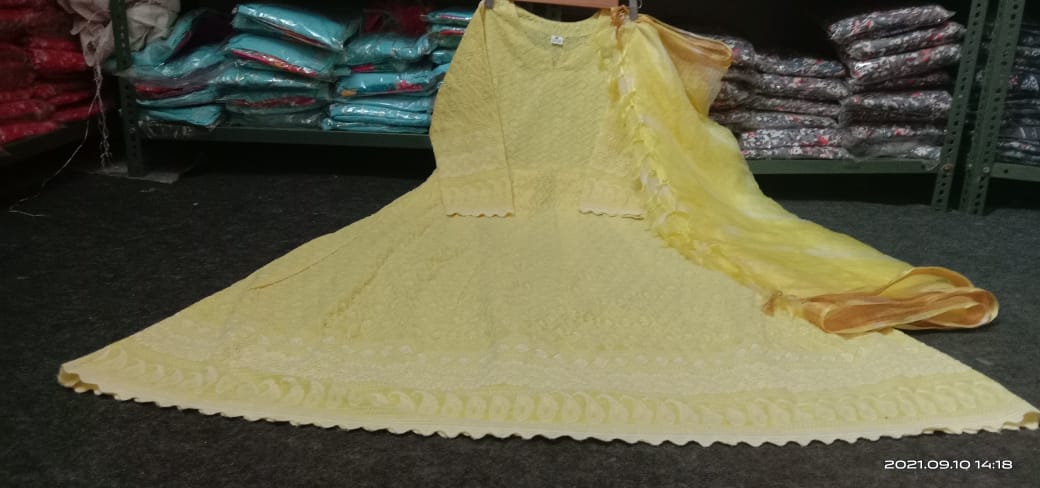 Mother's Day Gift Dress. Complete Stitched. Wedding, Party Wear Beautiful Indian Chikan Kari Work Anarkali Long Gown Kurti With Dupatta Set.