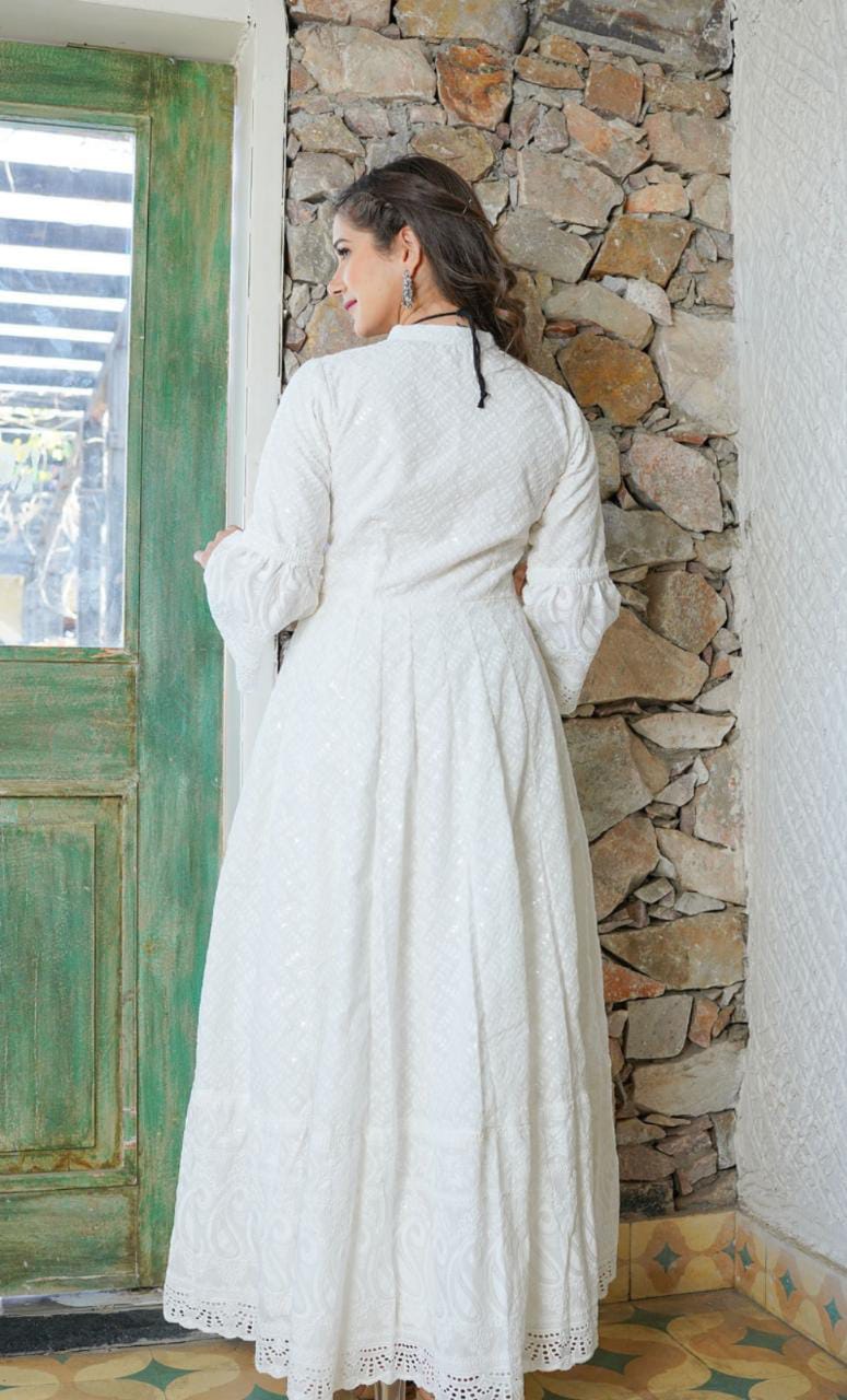 white luckhnawi chikankari cotton Kurti Pant Dress , 2 Pieces Fully Readymade Stitched Dress Set.