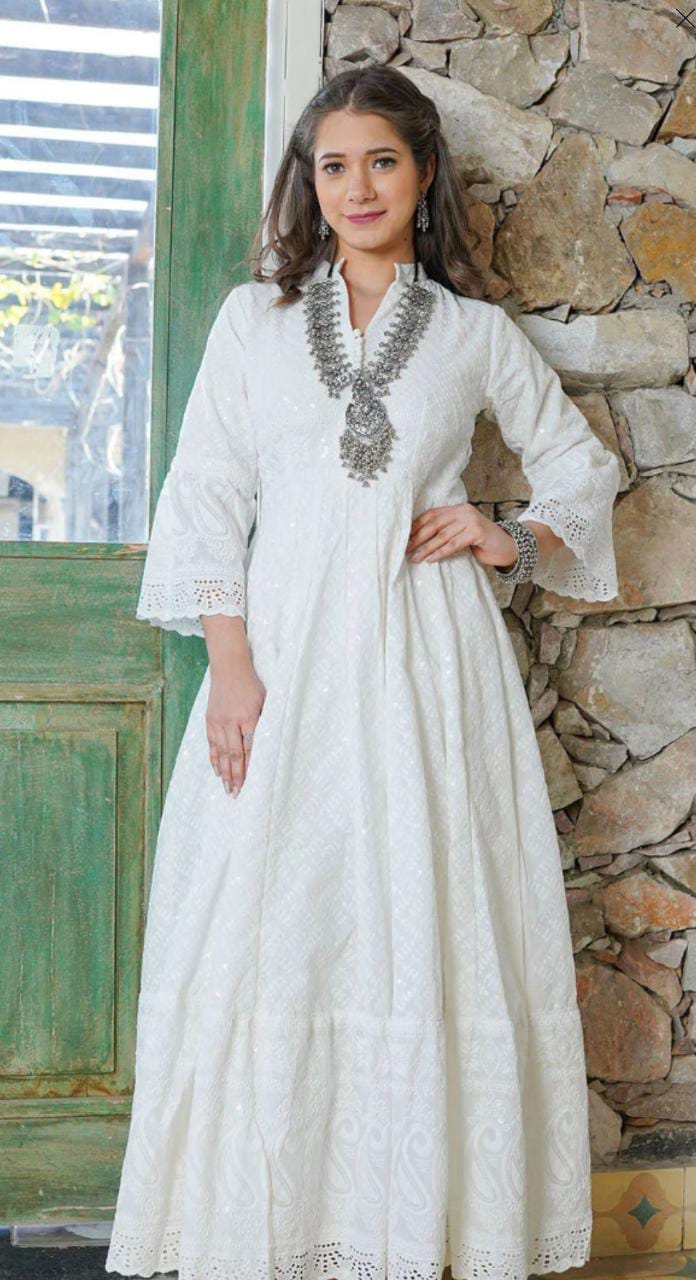 Plain white anarkali on sale kurti