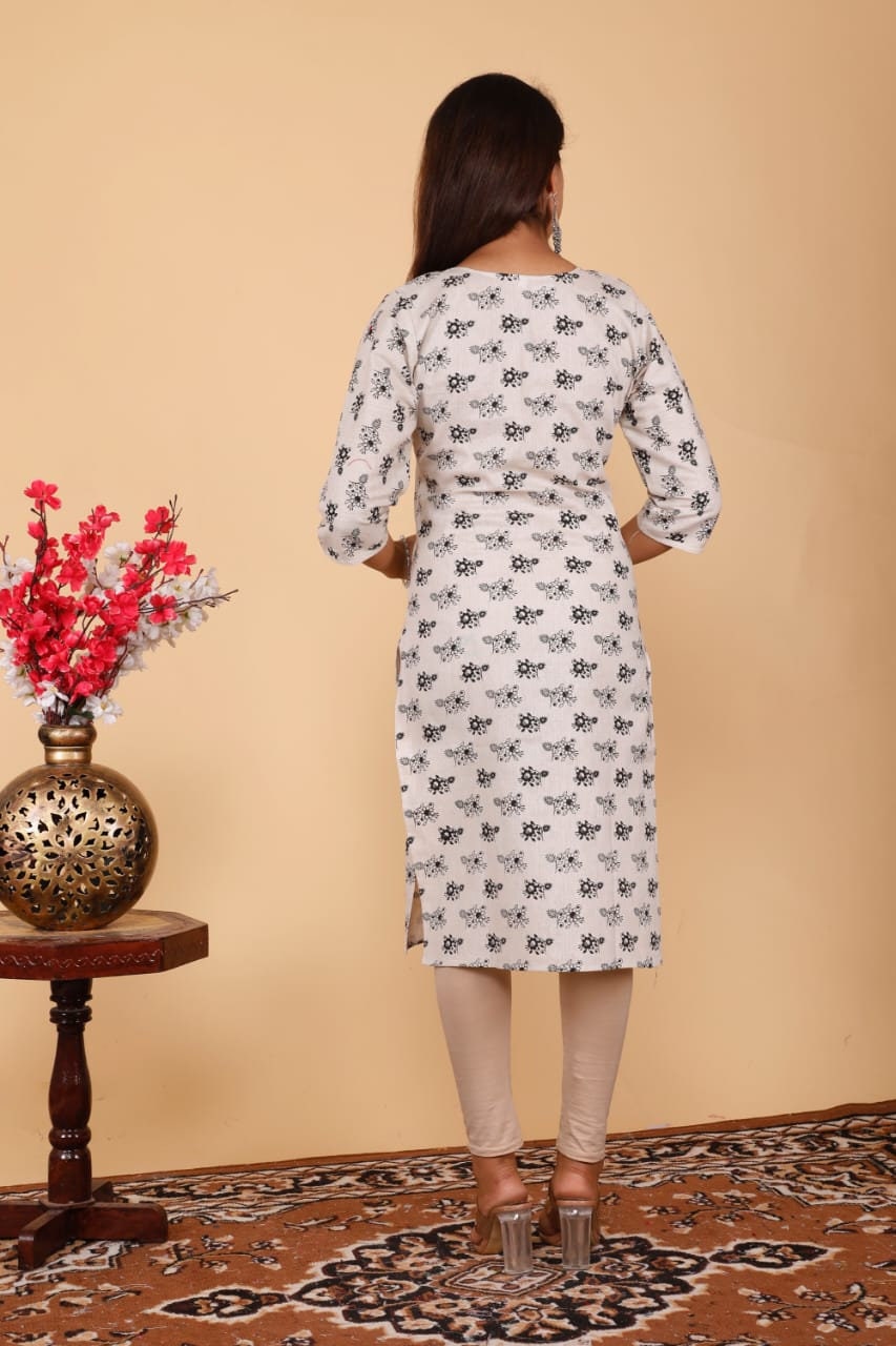 jaipuri printed straight kurti, small print, traditional, gota