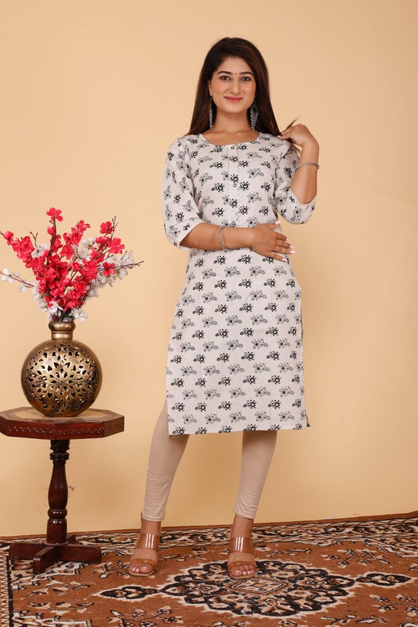 jaipuri printed straight kurti, small print, traditional, gota