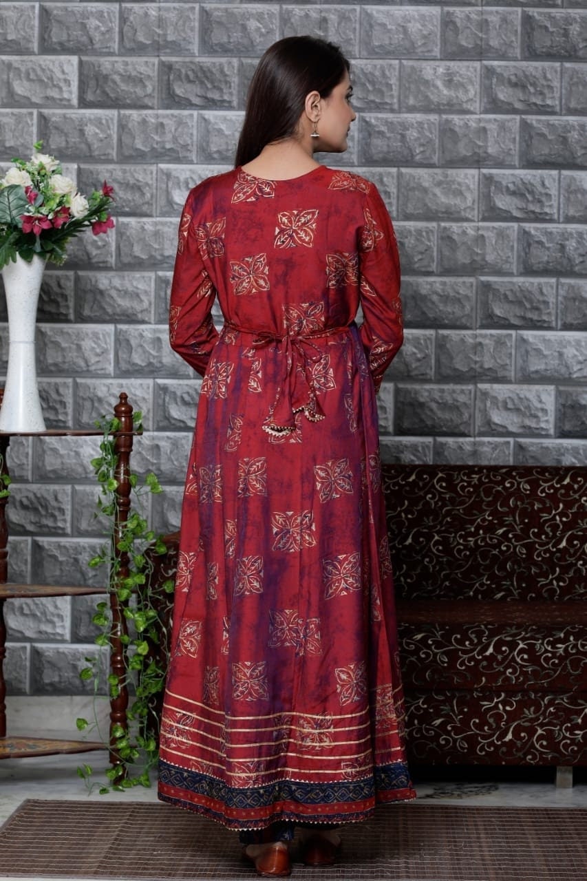 Designer Rayon Printed Anarkali Kurti With Handwork For Women & Girls||Party Wear Kurti||Designer Kurti||Long gown kurti||Free Ship