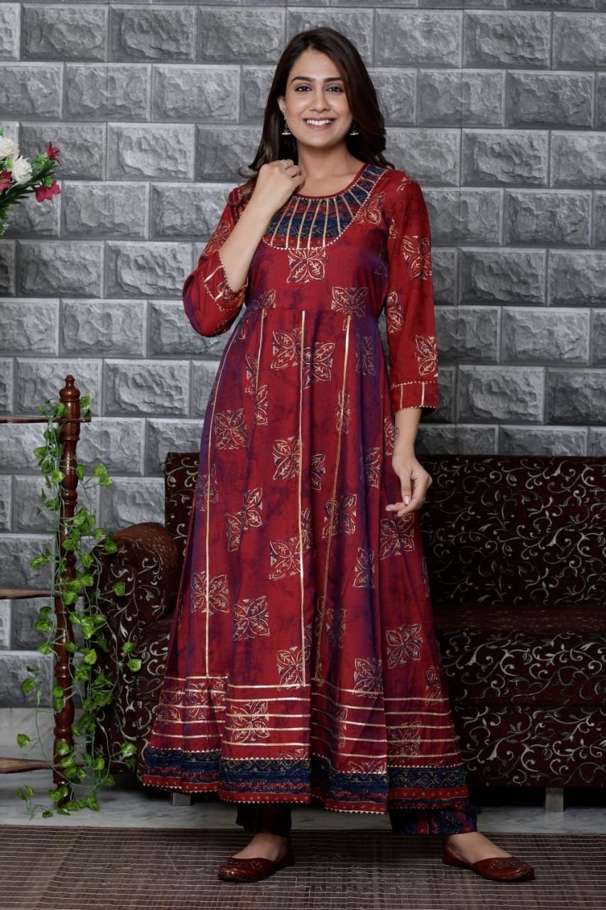 Designer Rayon Printed Anarkali Kurti With Handwork For Women & Girls||Party Wear Kurti||Designer Kurti||Long gown kurti||Free Ship