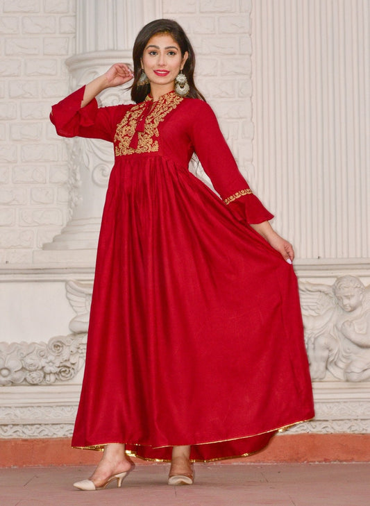 karwa chauth  Handmade marron Anarkali Kurti set With Beautiful gown and Pant, Beautiful marron Kurti for Woman.