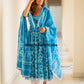 Indian Blue Cotton Block Print Long Flared Kurta with Pant & Dupatta Readymade, Beautful 3 piece Summer Wear Sleeveless Kurti set for women