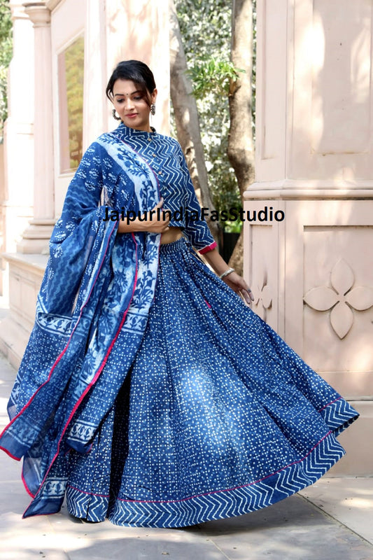 blue Lehenga choli Floral bagru Printed Bollywood Designer Celebrity lehengas Indian Wedding Bridal lengha Choli, Stylish Party wear Ghagra