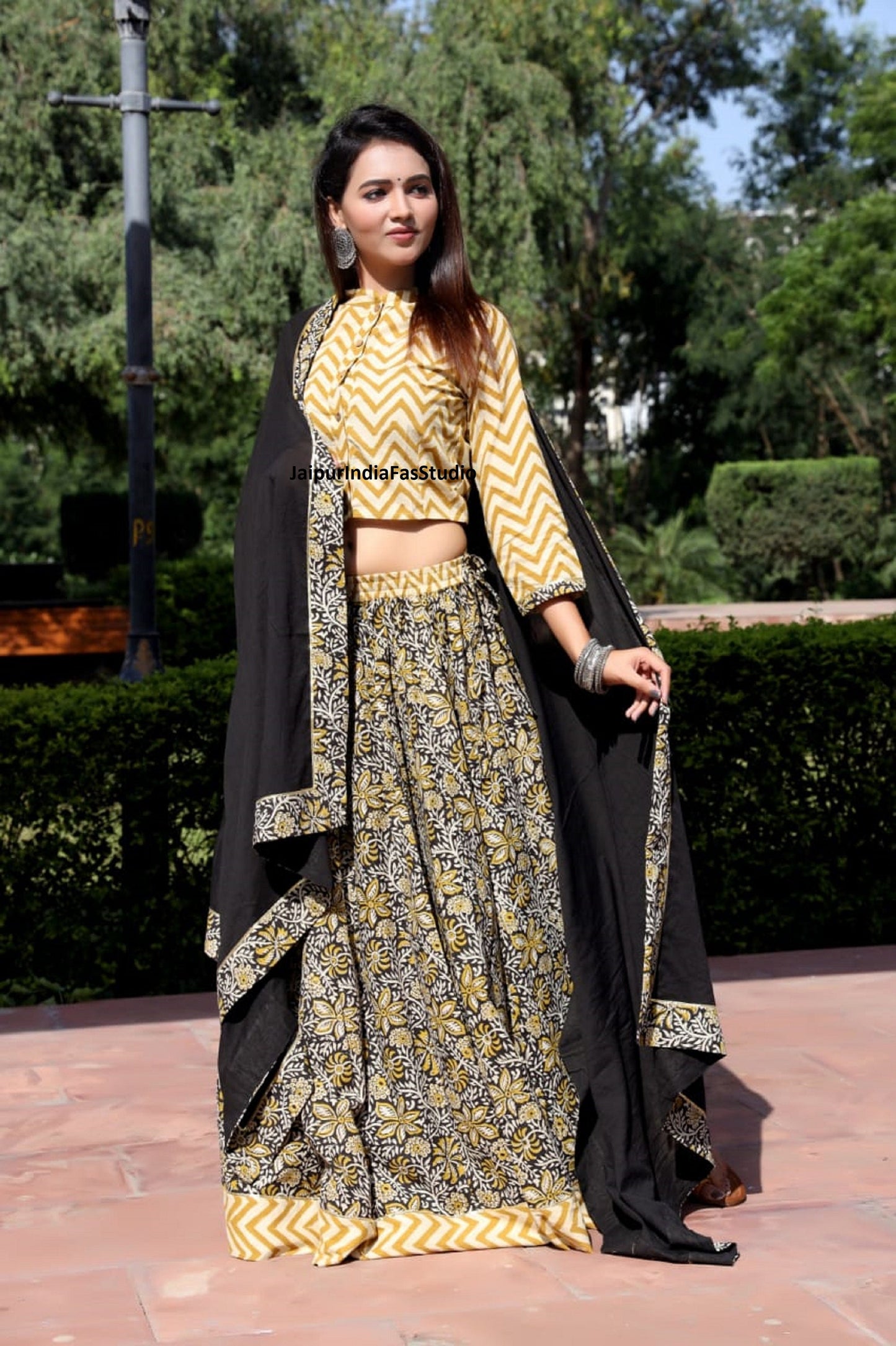 Rajasthnai Bagru Original Handblock Print Pure Cotton Designer Crop Top Stitched Lehenga With Mulmul Dupatta