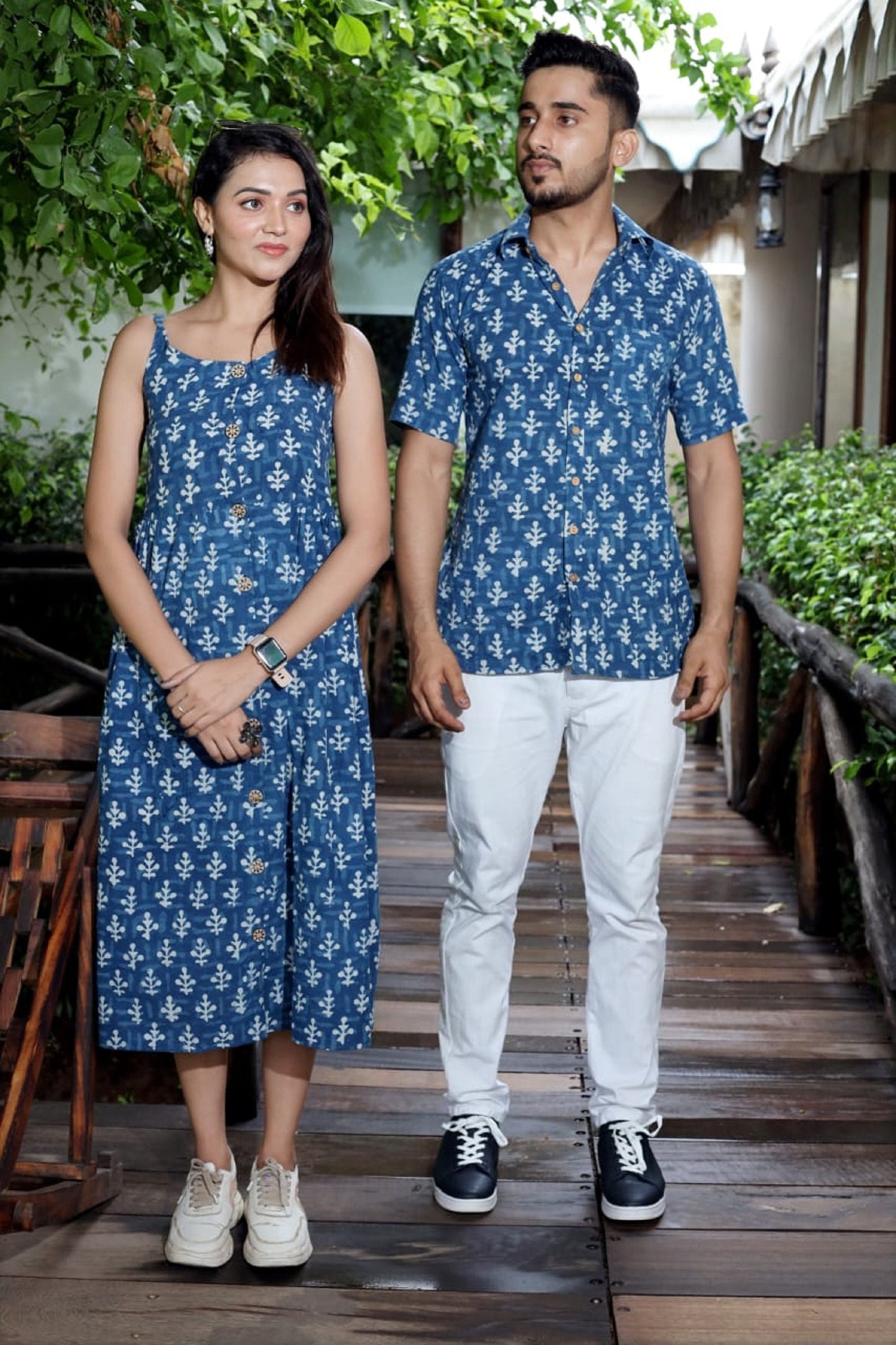 Couple Matching Made in handblock Super Soft cotton Big Dress/Aloha Shirt Family Beach Vacation Wedding Photo - Bulk Order Available