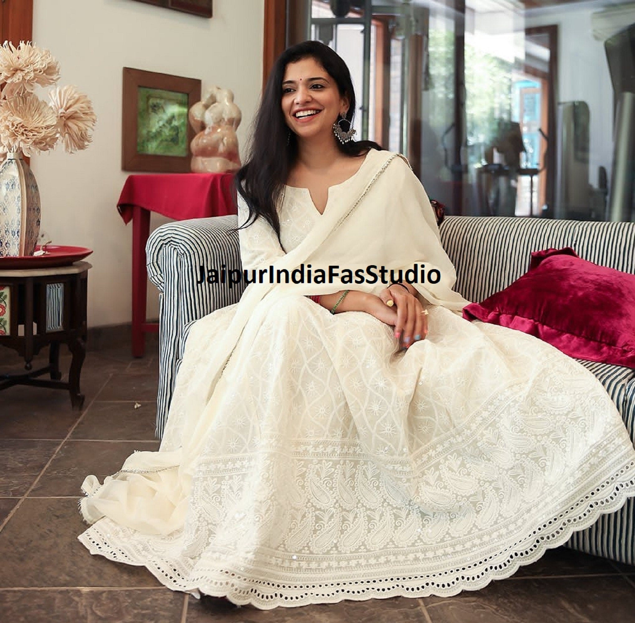 Buy Festival Wear Off White Chikankari Cotton Readymade Salwar Suit Online  From Surat Wholesale Shop.