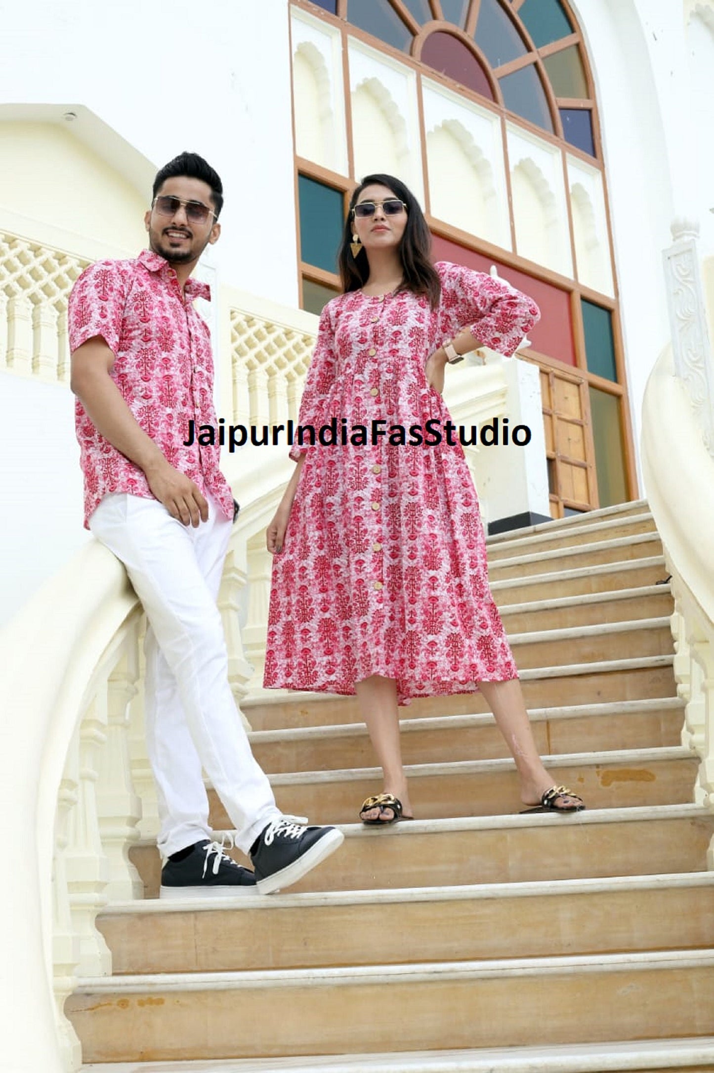 karwa chauth Super Soft Matching cotton New floral Aloha Shirt/ Dress - Couple Family Matching Group Wedding Bulk Order - Summer Outfits