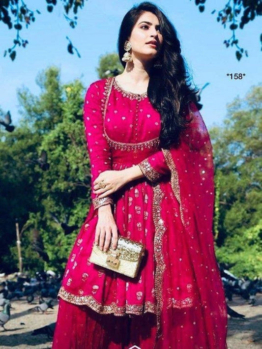 pink Colour Sharara Salwar Kameez,Reyon Silk Sharara Salwar Kameez,Bollywood Style Embroidery Work Sharara Salwar Suit,Exclusive Suit