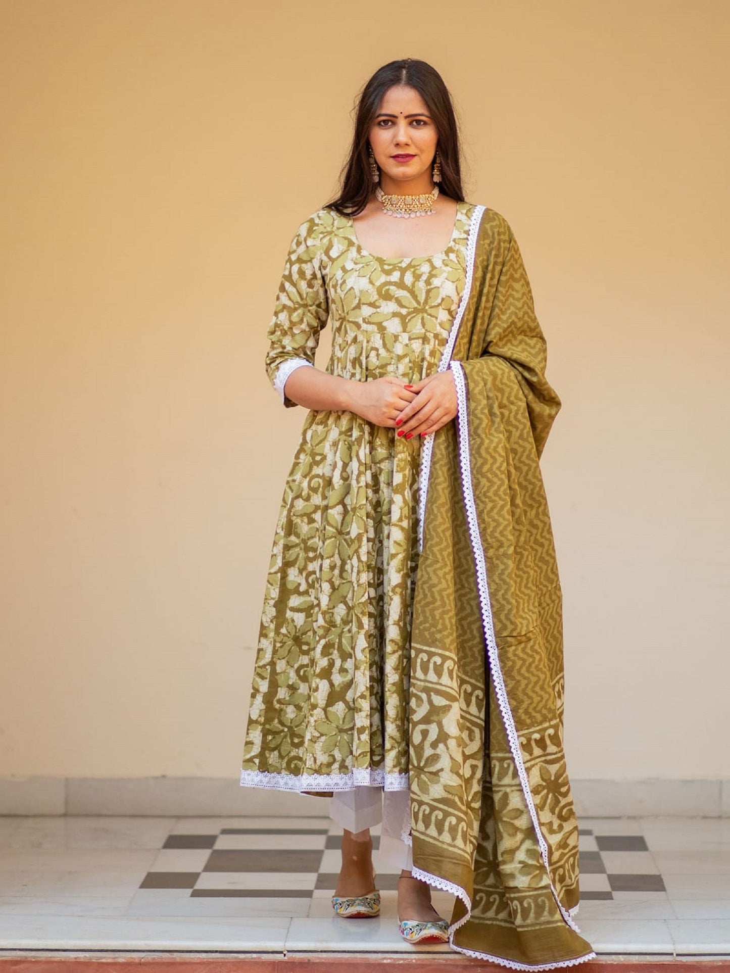 Fully Readymade Indian Handmade cotton Printed Wedding Party Wear Traditional Designers Women Anarkali Kurti, Palazzo Set.