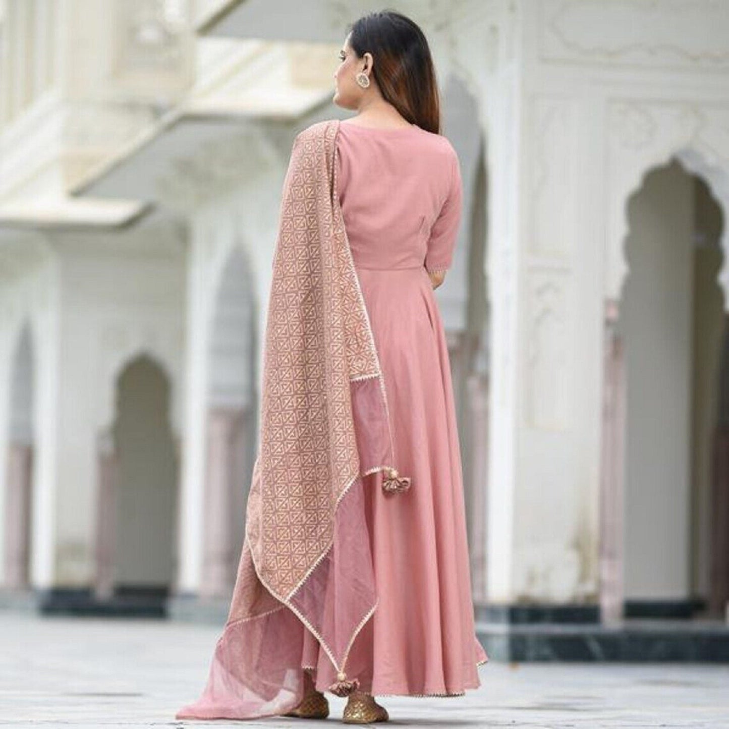 Beautiful Pink Long Faired Kurta With dupatta, Indian Floor Touch Gown 2 Piece Partywear/ Ethnic Dresses' For Women Readymade Stitched