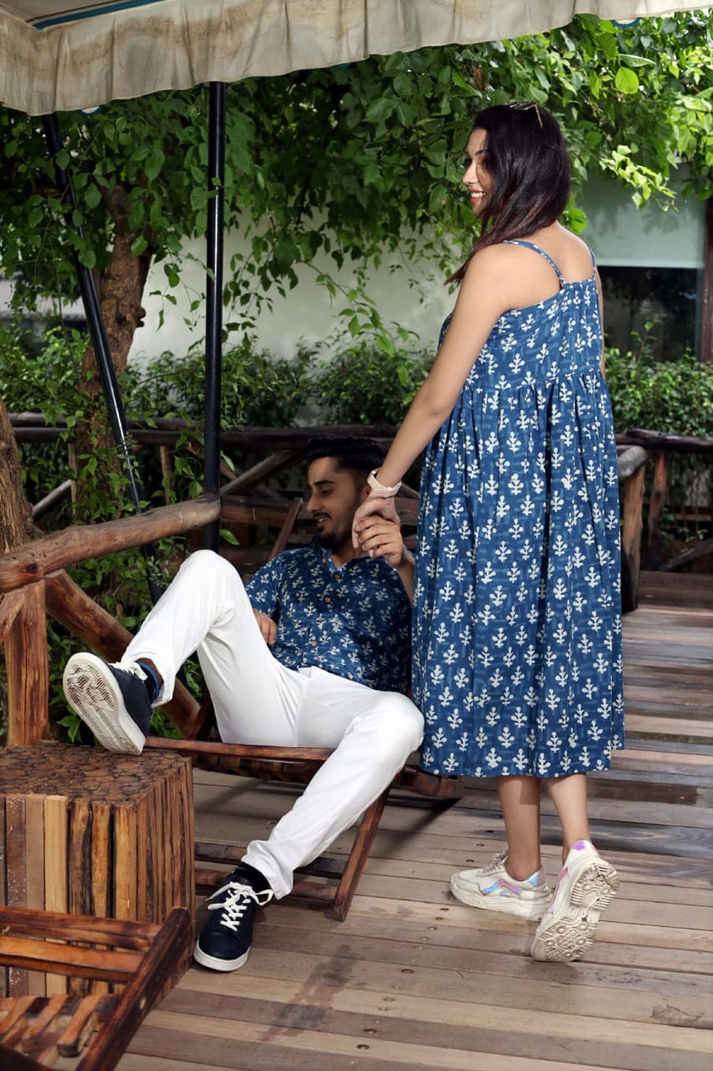 Couple Matching Made in handblock Super Soft cotton Big Dress/Aloha Shirt Family Beach Vacation Wedding Photo - Bulk Order Available