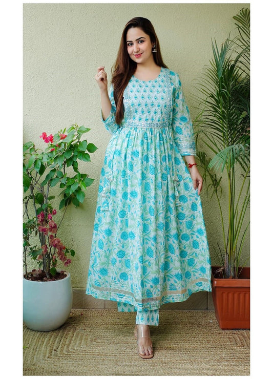 Fully Readymade Indian Handmade Rayon Printed Wedding Party Wear Traditional Designers Women Anarkali Kurti, Palazzo Set.