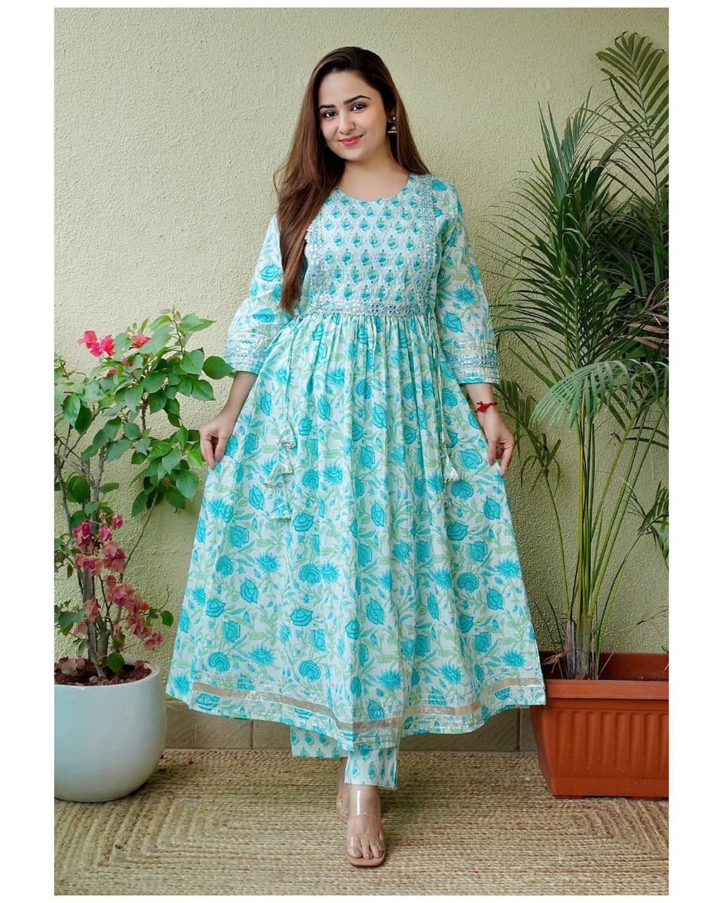 Fully Readymade Indian Handmade Rayon Printed Wedding Party Wear Traditional Designers Women Anarkali Kurti, Palazzo Set.