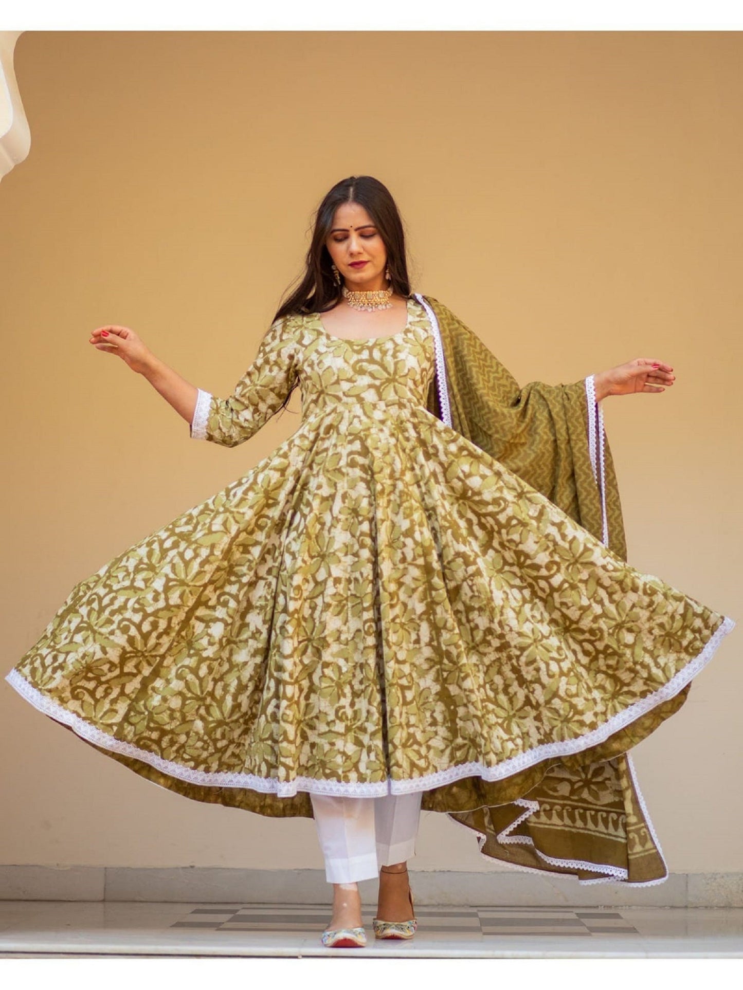 Fully Readymade Indian Handmade cotton Printed Wedding Party Wear Traditional Designers Women Anarkali Kurti, Palazzo Set.