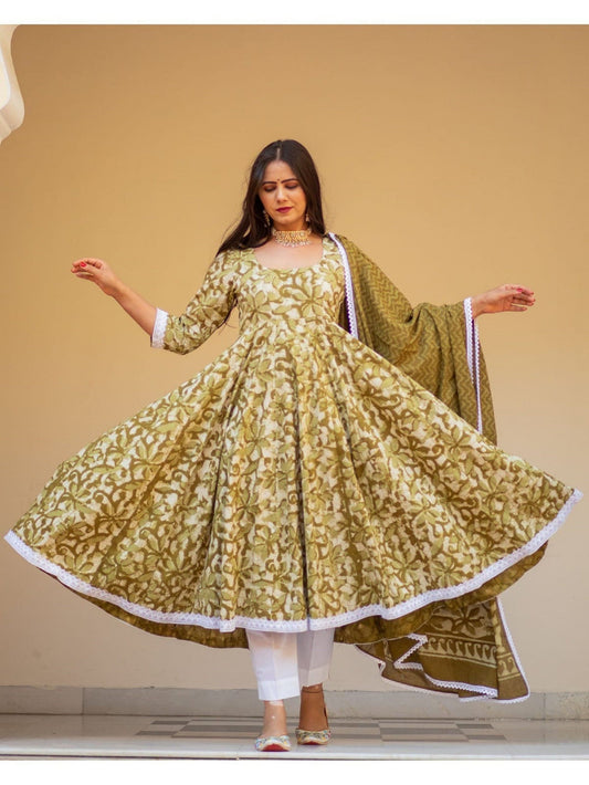 Fully Readymade Indian Handmade cotton Printed Wedding Party Wear Traditional Designers Women Anarkali Kurti, Palazzo Set.