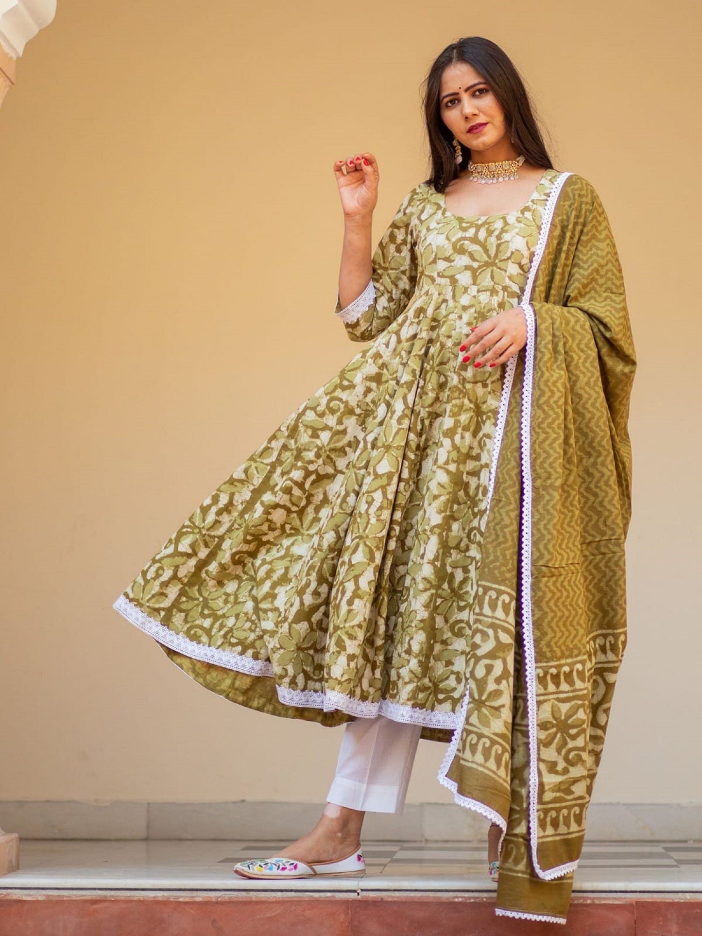 Fully Readymade Indian Handmade cotton Printed Wedding Party Wear Traditional Designers Women Anarkali Kurti, Palazzo Set.