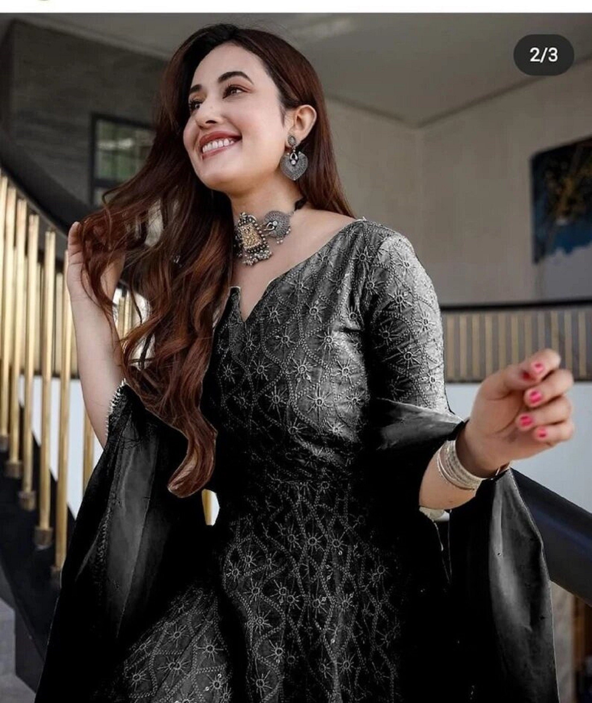 Black chikankari cheap anarkali