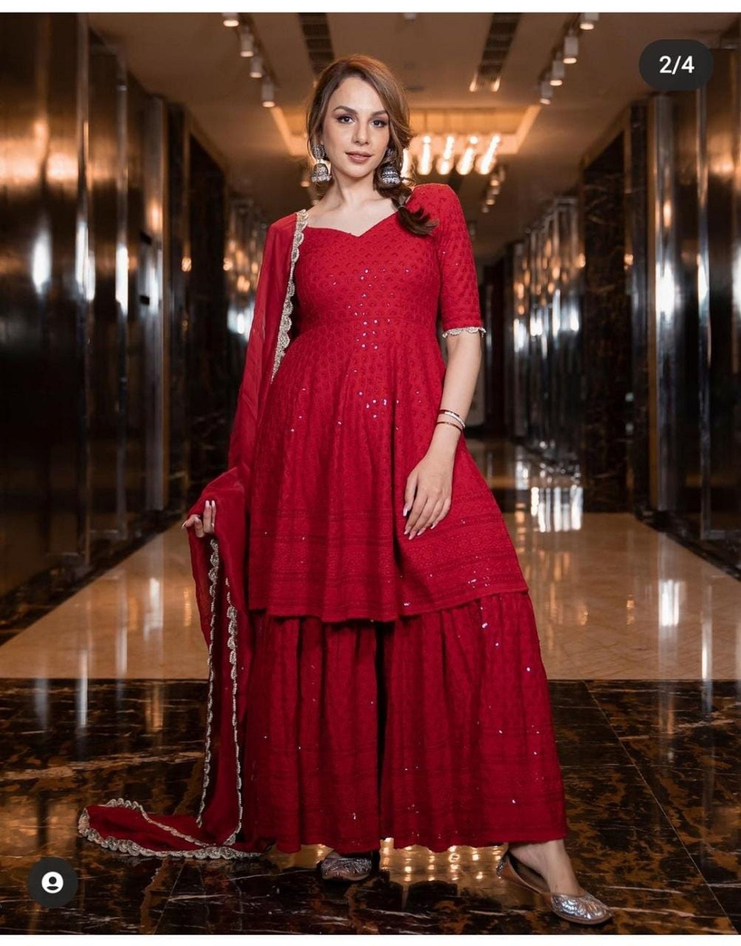Designer Red Color Wedding wear Sharara Suit with Embroidery, Reception & Party Wear Readymade Salwar Kameez Suit, Pakistani Sharara Suit