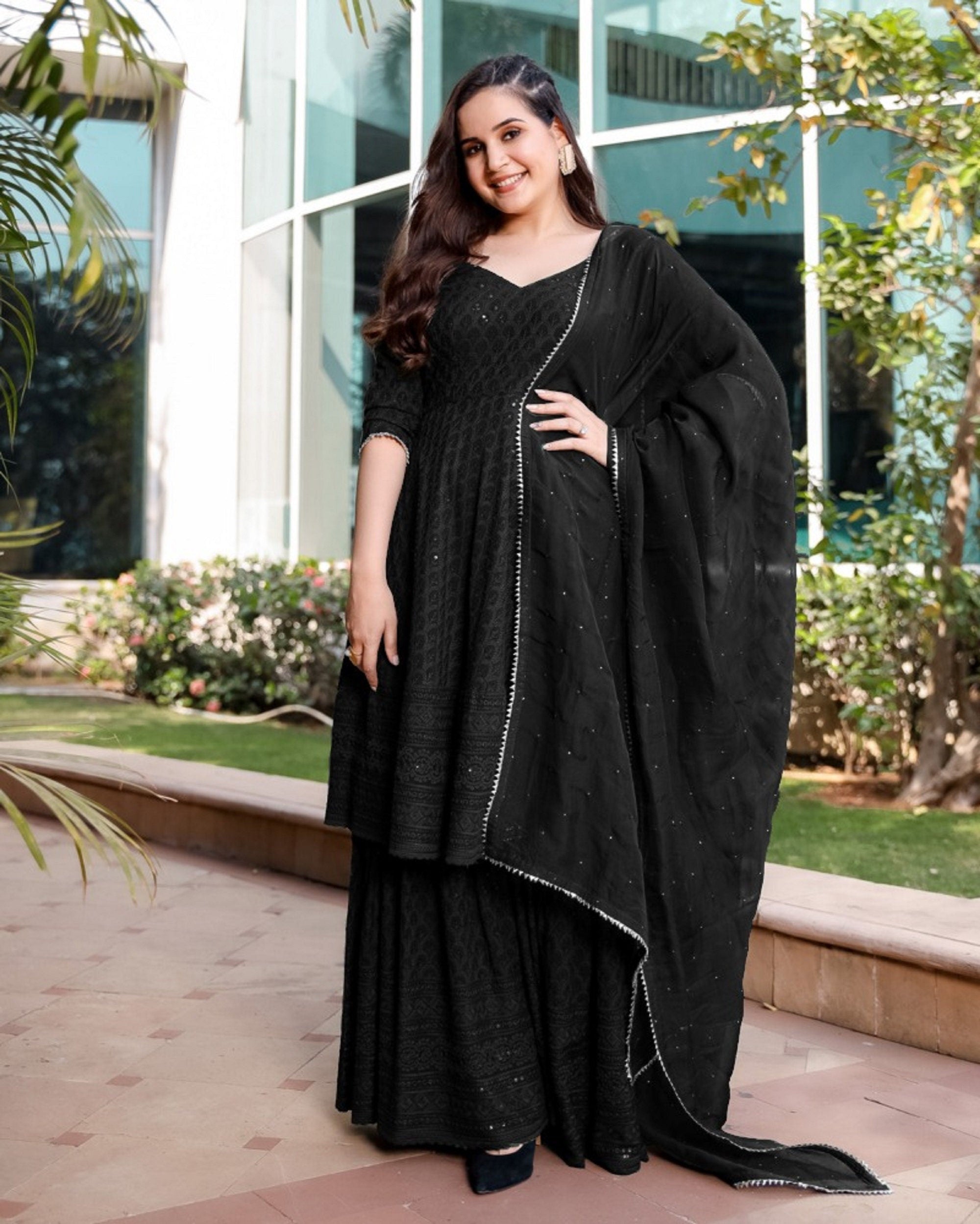 Designer black Color Wedding wear Sharara Suit with Embroidery Recept azrakhkurtis