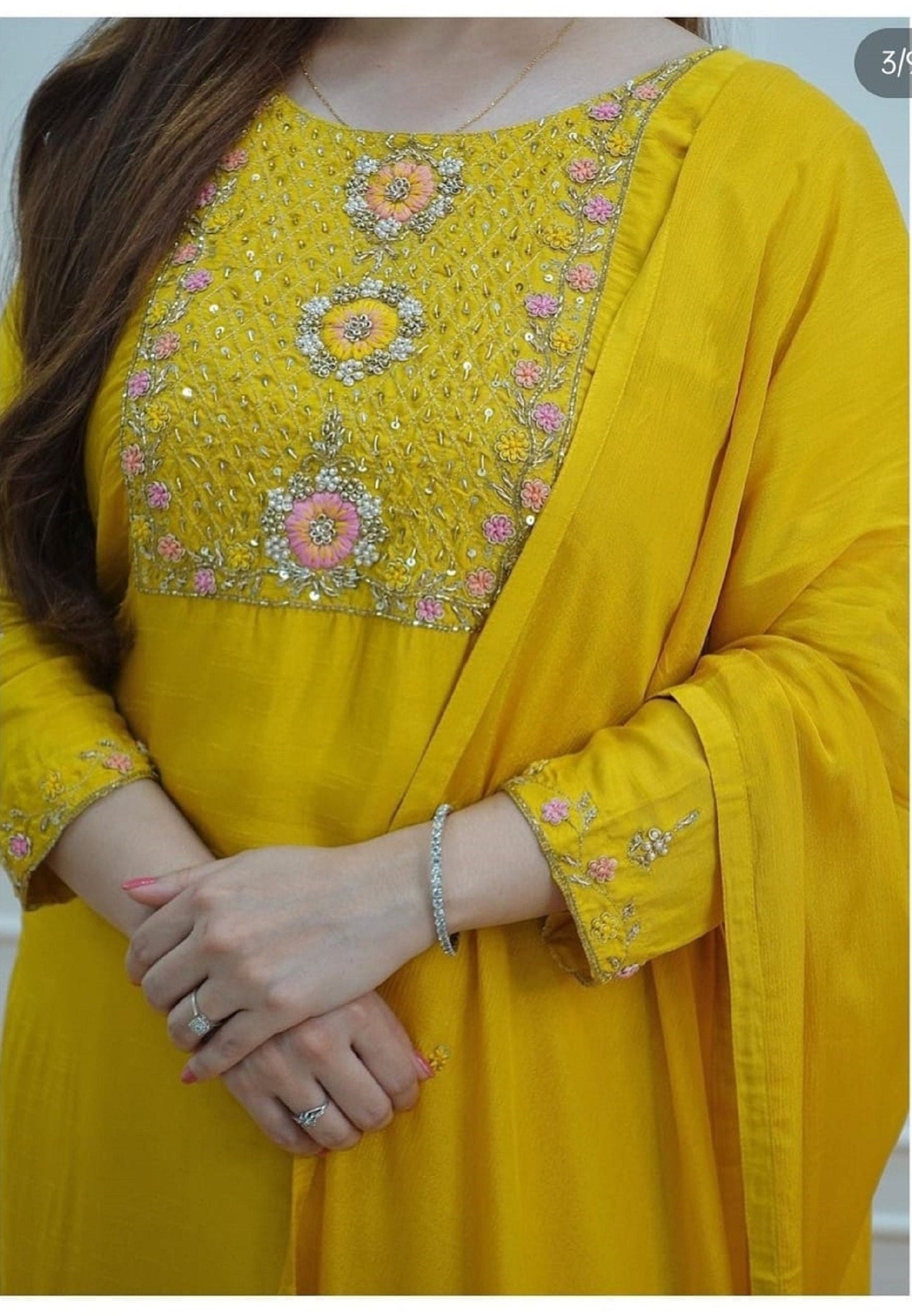 Readymade Yellow Designer 3 Piece Salwar Kameez, Beautiful Printed Kurti With Pant And Dupatta