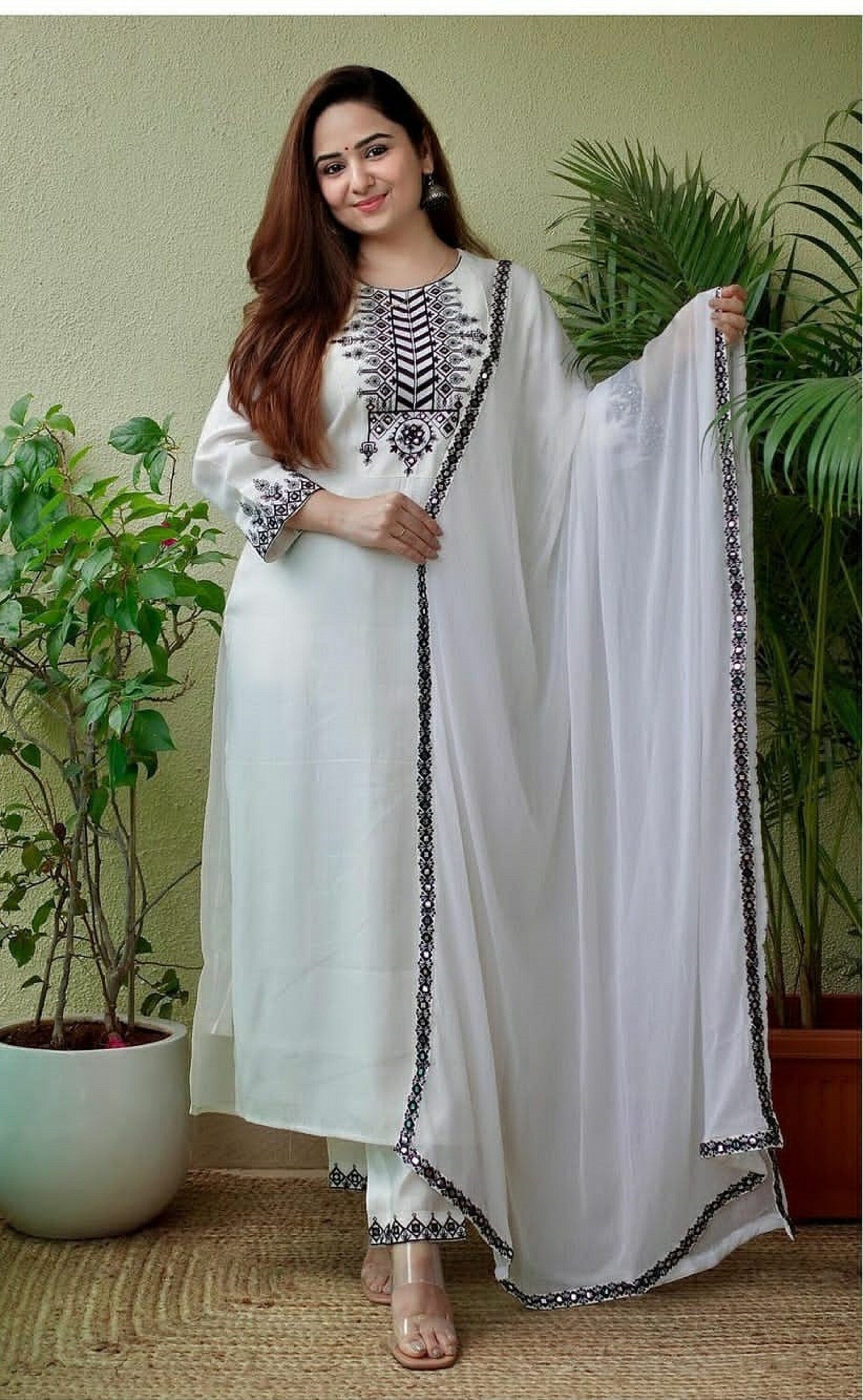 Women Indian Partywear Designer Bollywood Style White Color Kurti