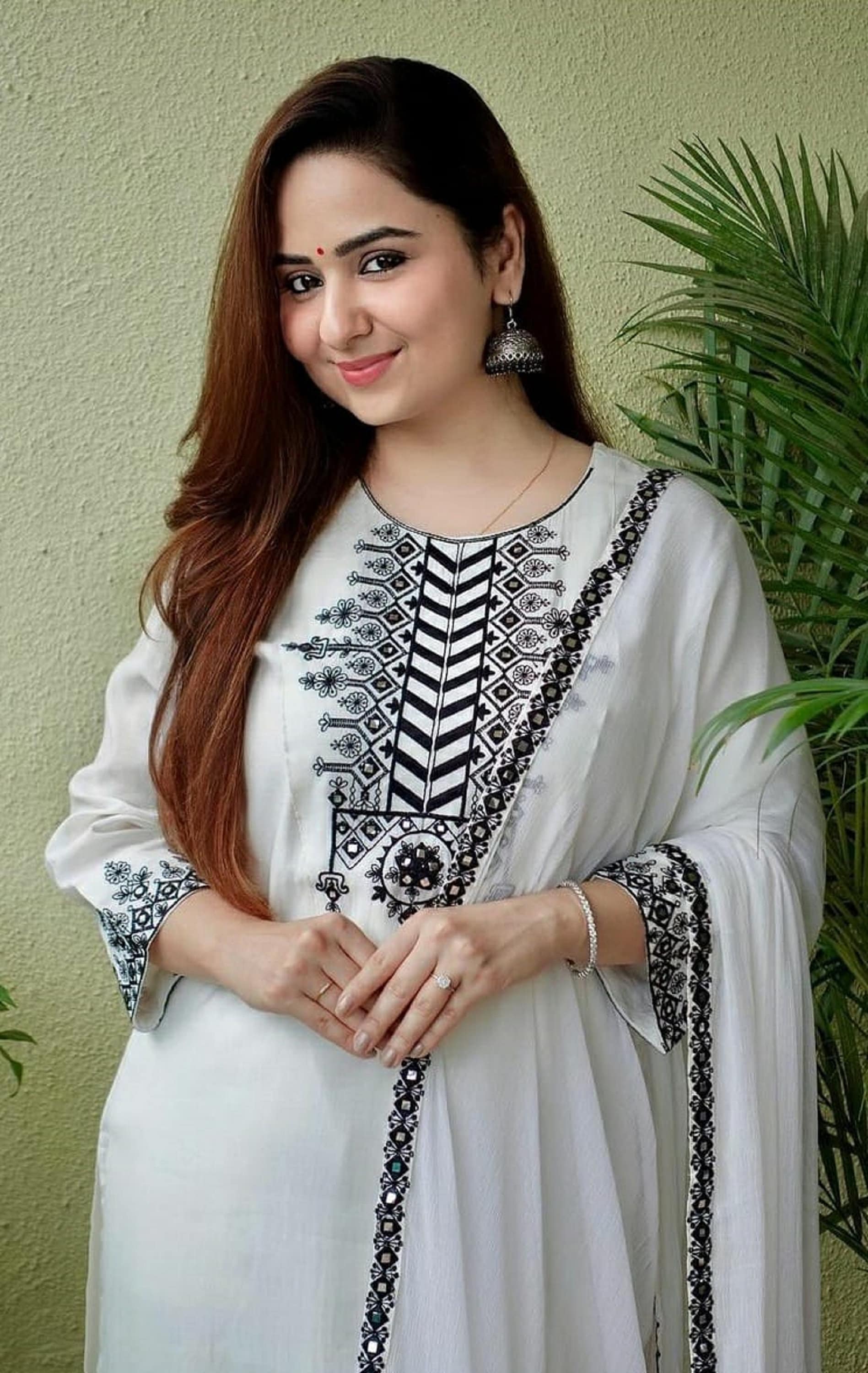 White Khadi Cotton Kurti Style Gown with Kutchi Work