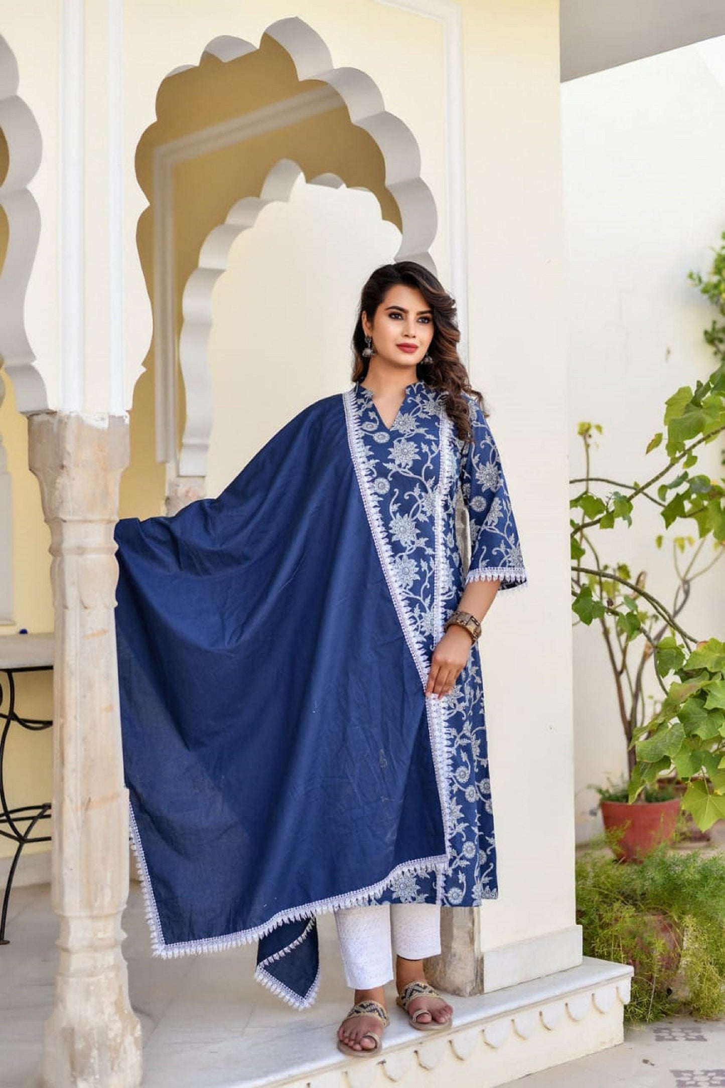 Pakistani reyon Straight Kurti with Pant and Duppatta, Beautiful Indian 3 piece Blue Ethnic Salwar Kameez for women ReadymadE