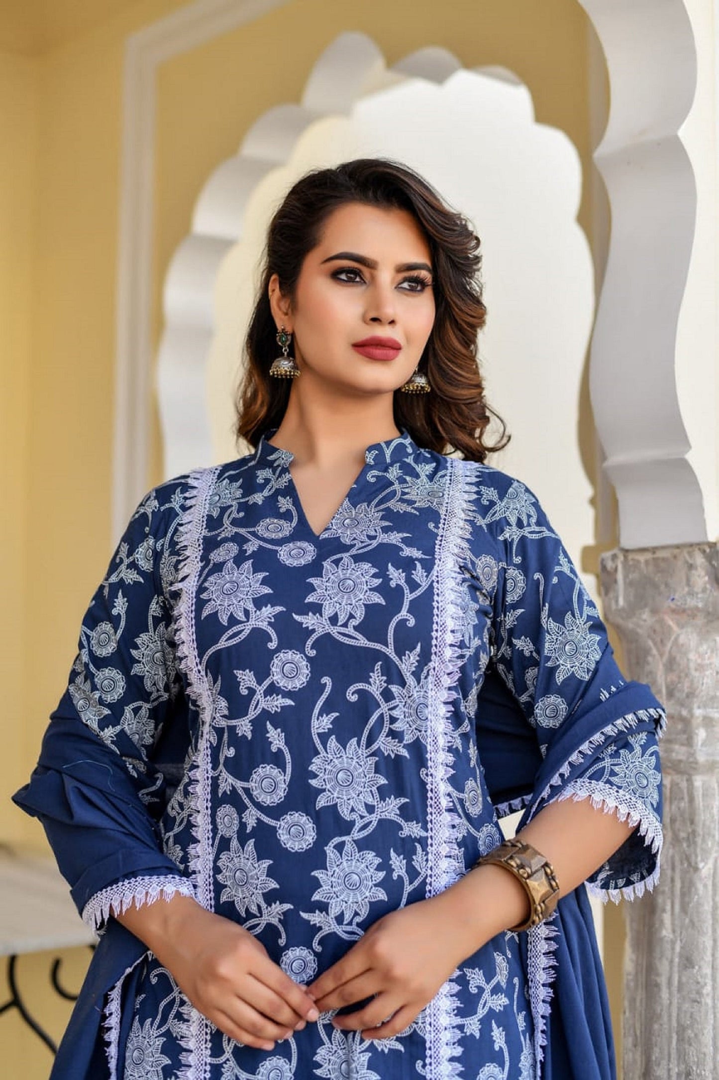 Pakistani reyon Straight Kurti with Pant and Duppatta, Beautiful Indian 3 piece Blue Ethnic Salwar Kameez for women ReadymadE