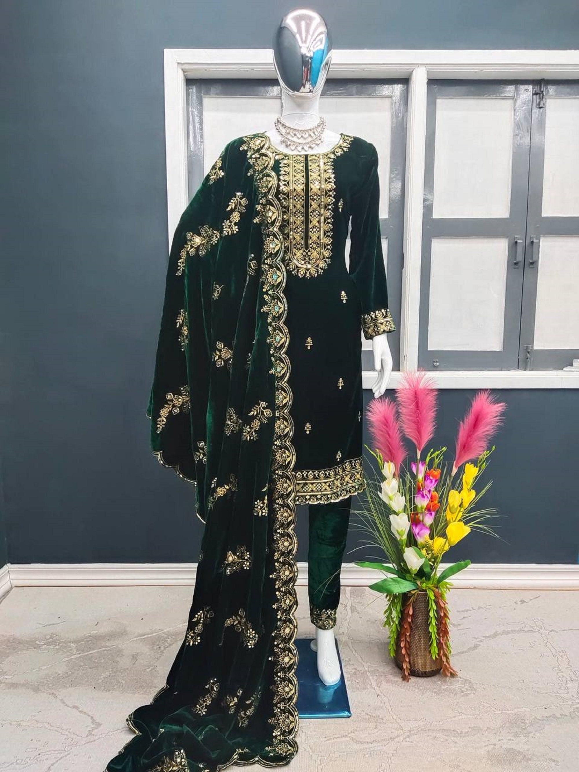 Indian Pakistani Dress Gown for womens party wedding purple designer velvet  gown | eBay